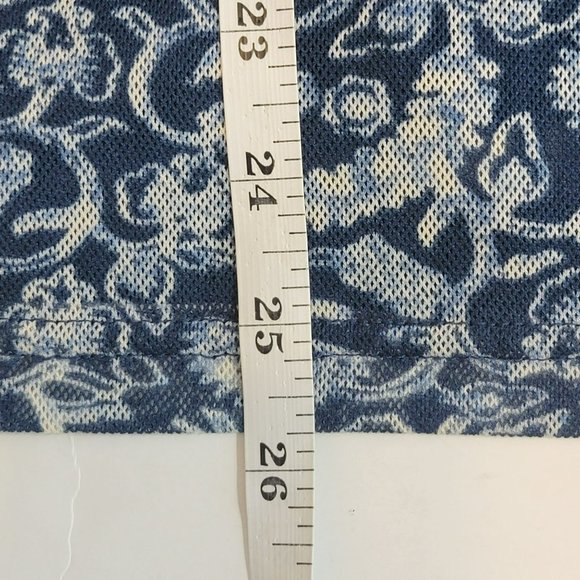 Chaps Blouse, Women's LG, Blue Floral Abstract w/Waterfall Ruffle Collar, EUC - Picture 11 of 11